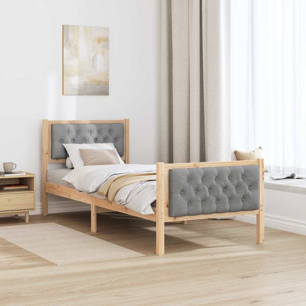 Bed Frame with Headboard Light Grey 75 x 190 cm Solid Pine Wood